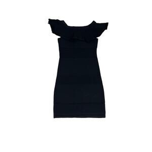 BeBe, Lina Ruffle OTS Dress, Black, Size M, KB193